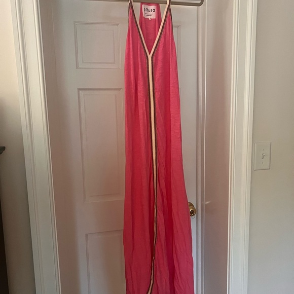 Pitusa Vibrant Pink Swimsuit Coverup with Cream Trim cotton standard fits most - Picture 1 of 4